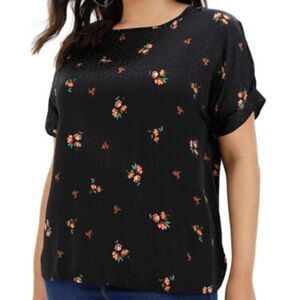 Capsule Black Satin Floral Curved Hem Top Size EU 45-US 14